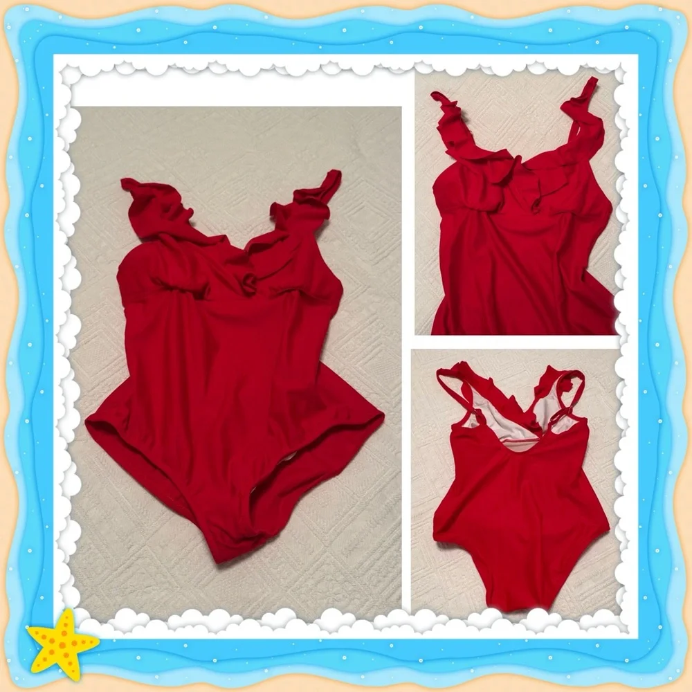 Venus one piece red swimsuit. Ruffles at shoulders and chest. Size 8. So cute! - Picture 9 of 10